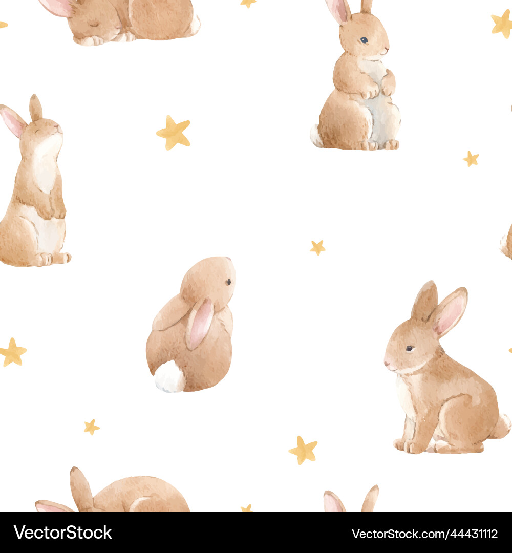 Watercolor Rabbit Pattern Seamless Vector Image