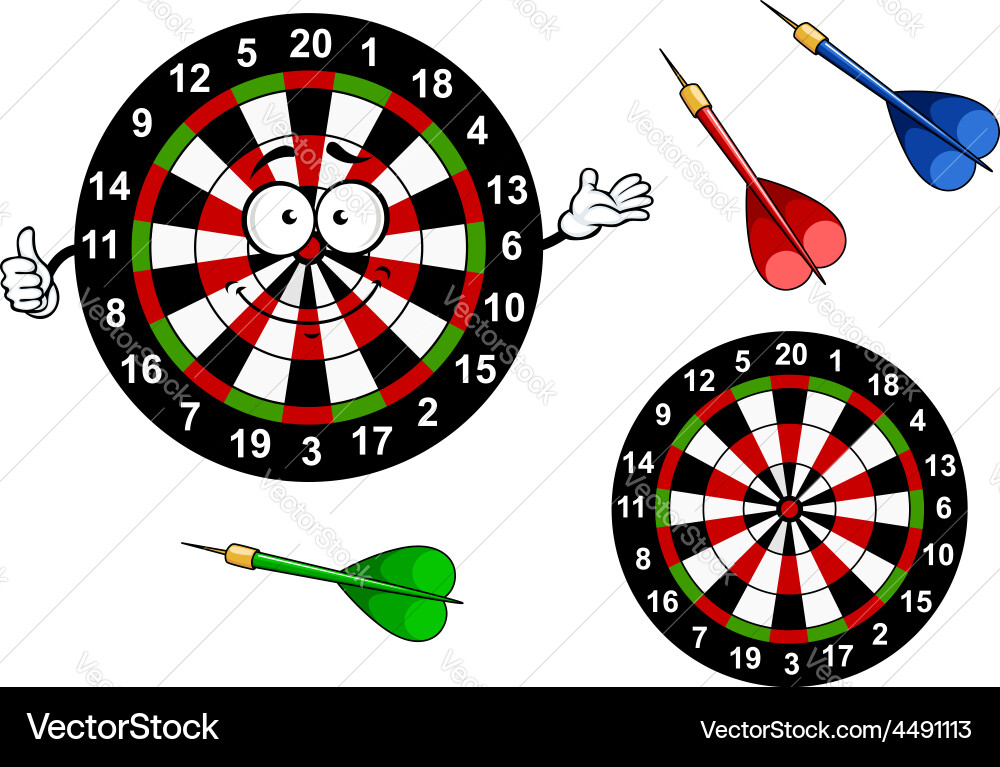 Cartoon dartboard target character with colorful vector image