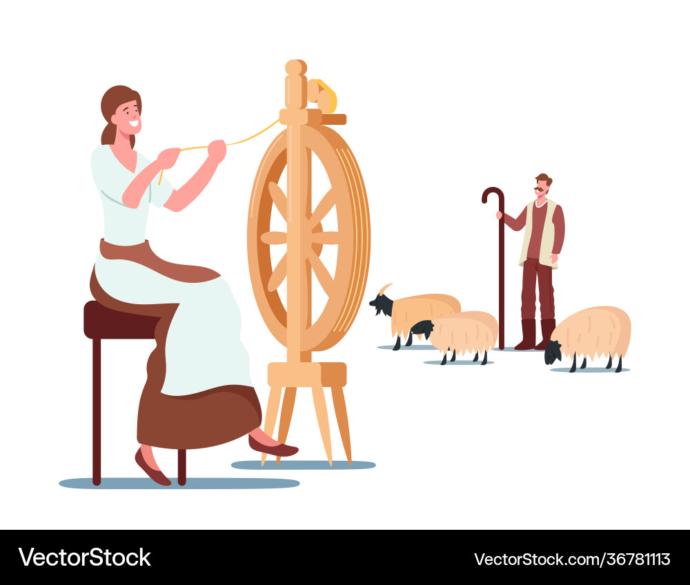 Cashmere producing concept woman spinning wool Cashmere producing concept woman spinning wool vector image