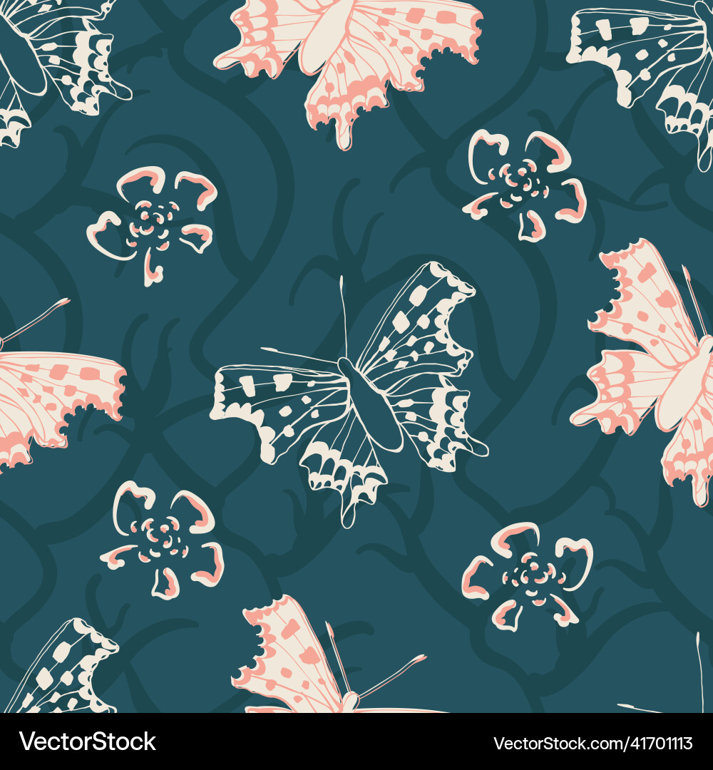 Comma butterfly seamless pattern background Comma butterfly seamless pattern background vector image