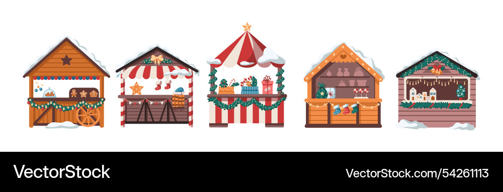 Faire Stände mit Weihnachtsschmuck flache Objekte Faire Stände mit Weihnachtsschmuck flache Objekte vektorbild