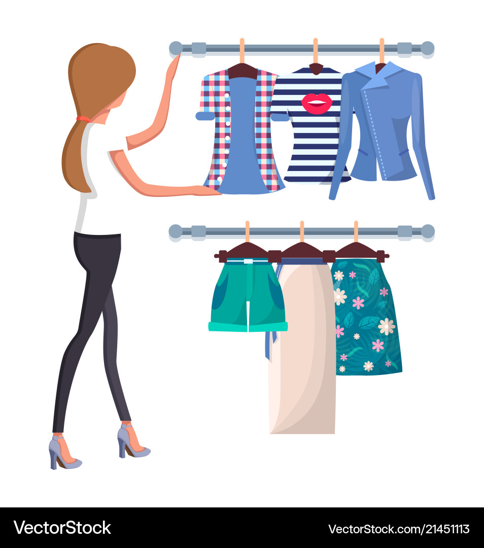 Frau Auswahl neuer Sommer-Vogue-Shirts und Shorts Frau Auswahl neuer Sommer-Vogue-Shirts und Shorts vektorbild