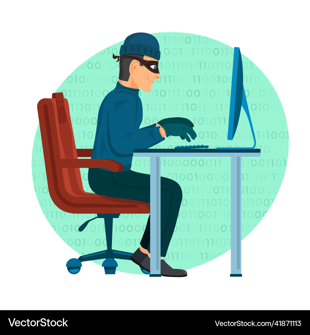 Hacker operating a personal computer icon Hacker operating a personal computer icon vector image