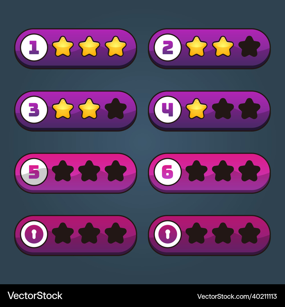 Horizontal game levels and stars set Horizontal game levels and stars set vector image