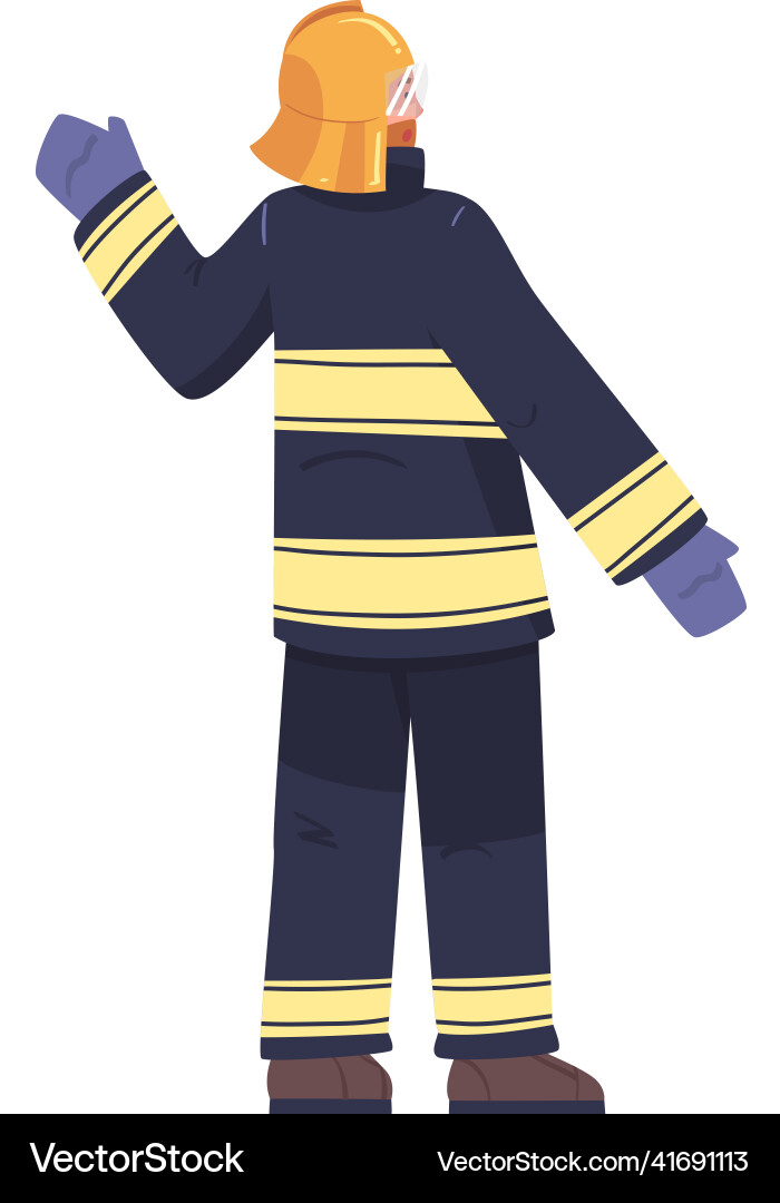 Man firefighter character standing and warning Man firefighter character standing and warning Vector Image