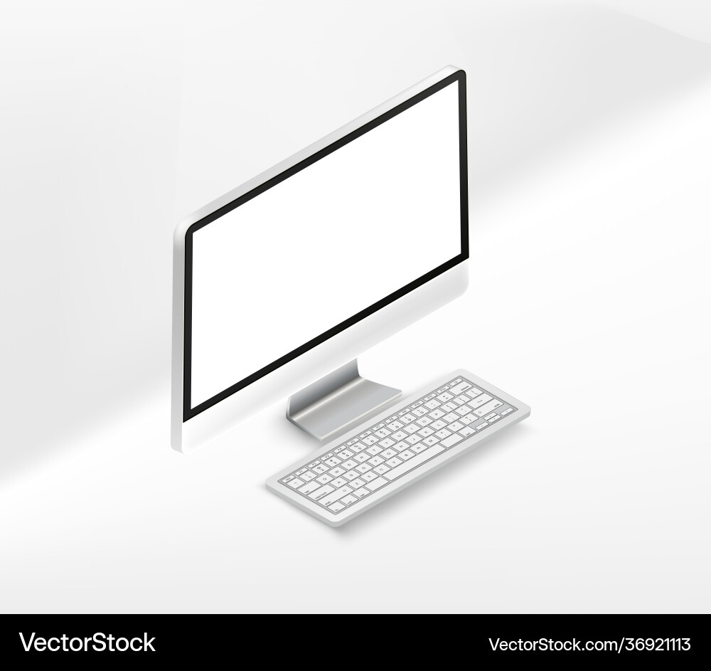 Modern personal computer with keyboard isometric vector image