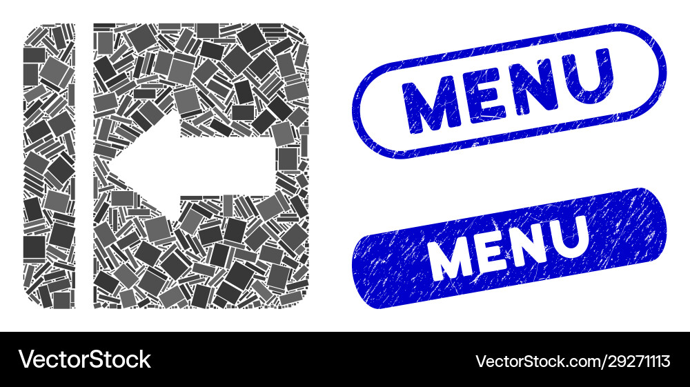 Rectangle collage hide menu left with scratched Rectangle collage hide menu left with scratched vector image