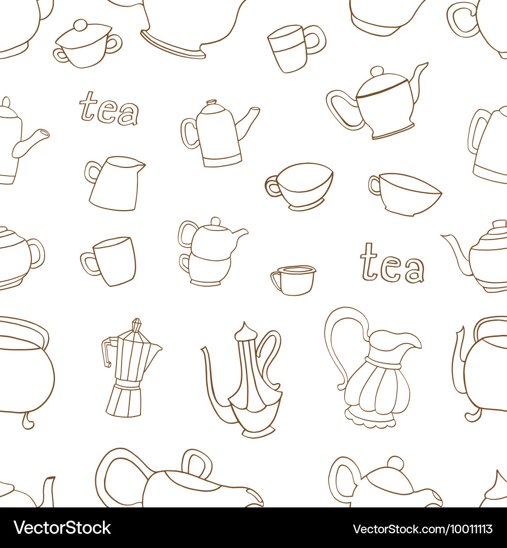 Seamless pattern of tea and coffee objects Vector Image