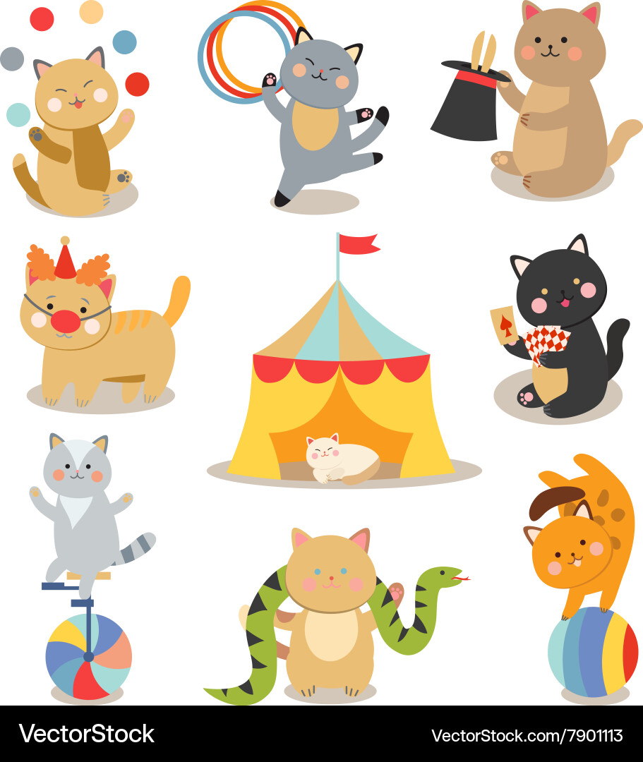 Set of cheerful circus playing cats Vector Image