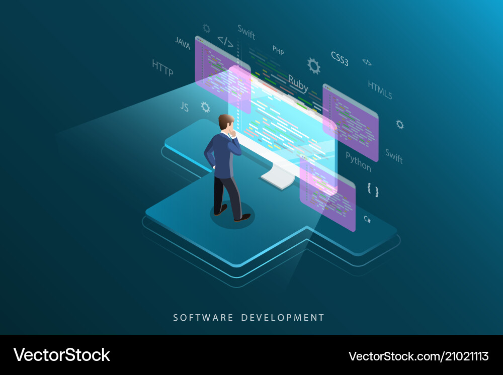 Software Development Isometric Concept vector image
