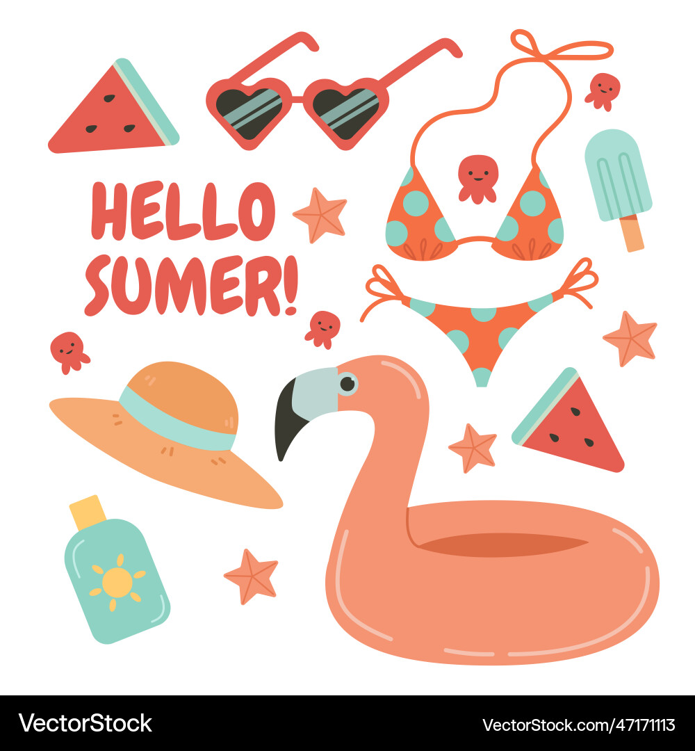 Summer Objects Set - Stickers Vector Image