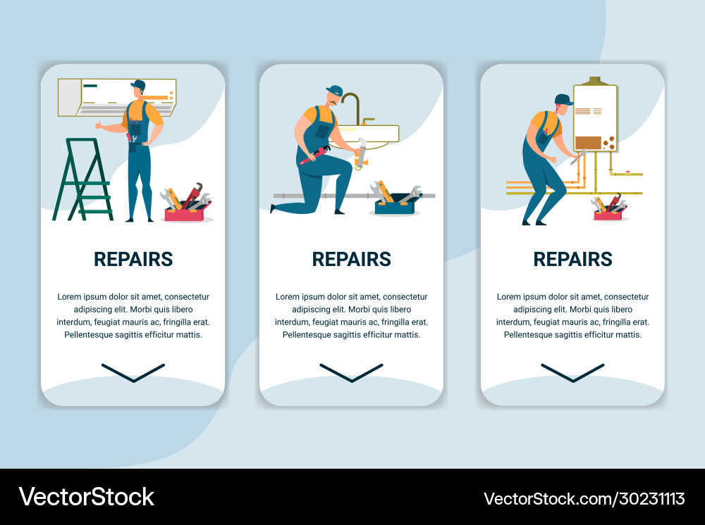 Technique repairs mobile app onboard screen set Technique repairs mobile app onboard screen set vector image