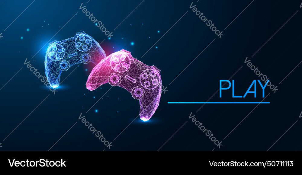 Two video game controllers glowing in electric Vector Image