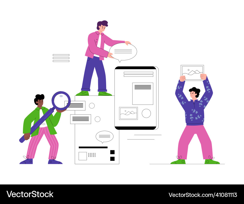 Web- oder ui- und ux-Designer arbeiten an Benutzern Web- oder ui- und ux-Designer arbeiten an Benutzern Vektorbild