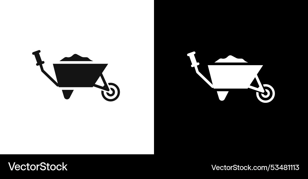Wheelbarrow unloading icon flat set outline Wheelbarrow unloading icon flat set outline Vector Image