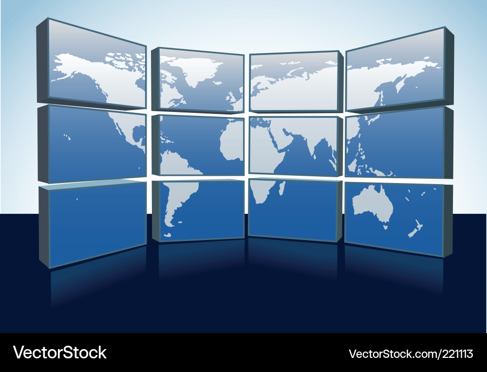 World Map Display on Monitors vector image