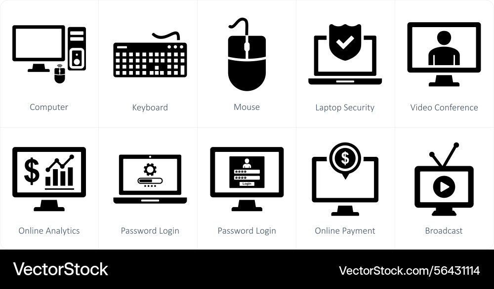 A set of 10 mix icons as computer keyboard mouse vector image