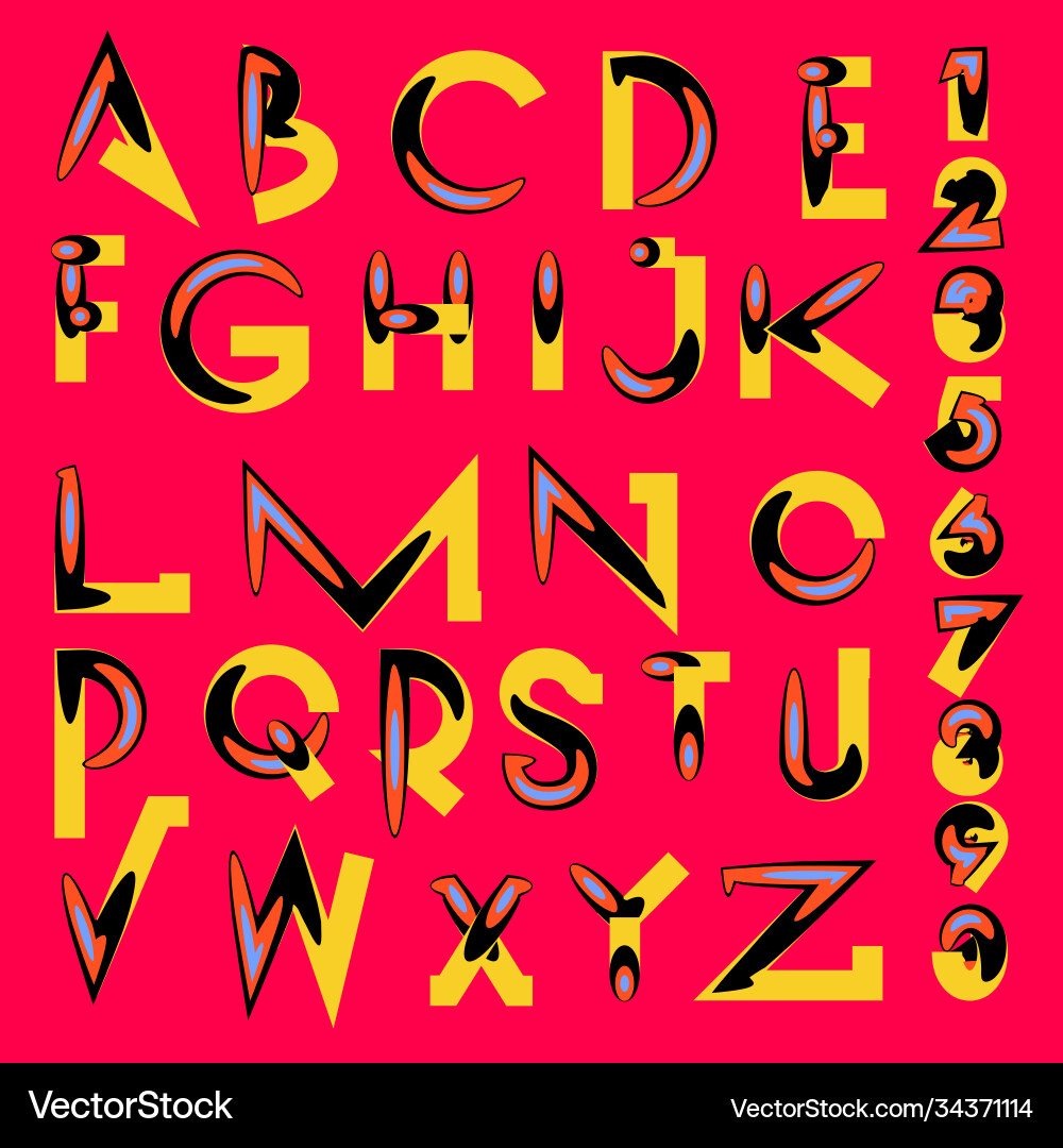 Abstract colorful font and alphabet vector image