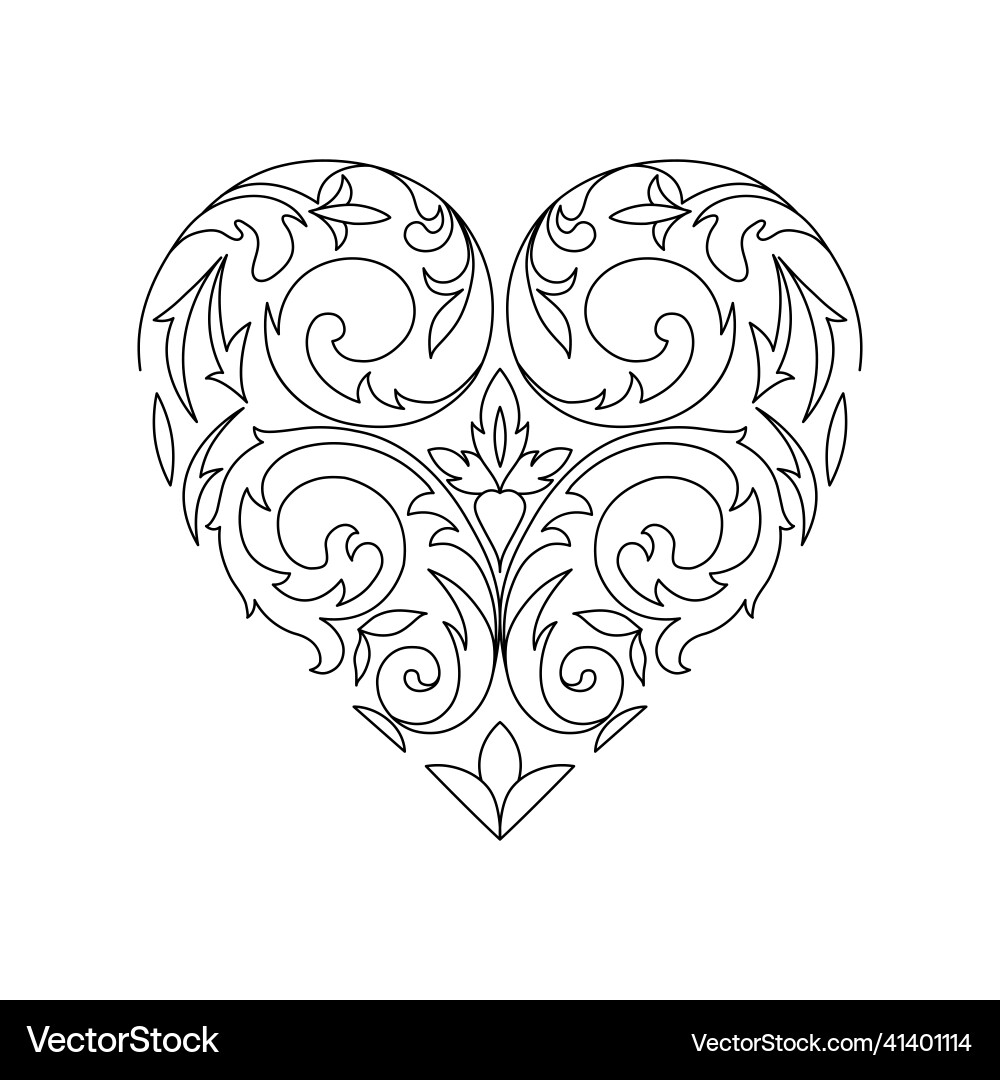Black and white image of a heart contour floral Black and white image of a heart contour floral vector image