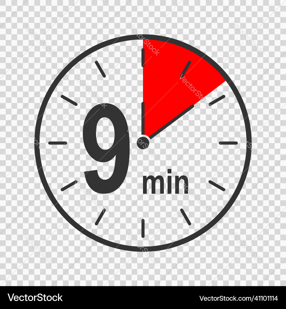 Clock icon with 9 minute time interval countdown Clock icon with 9 minute time interval countdown vector image