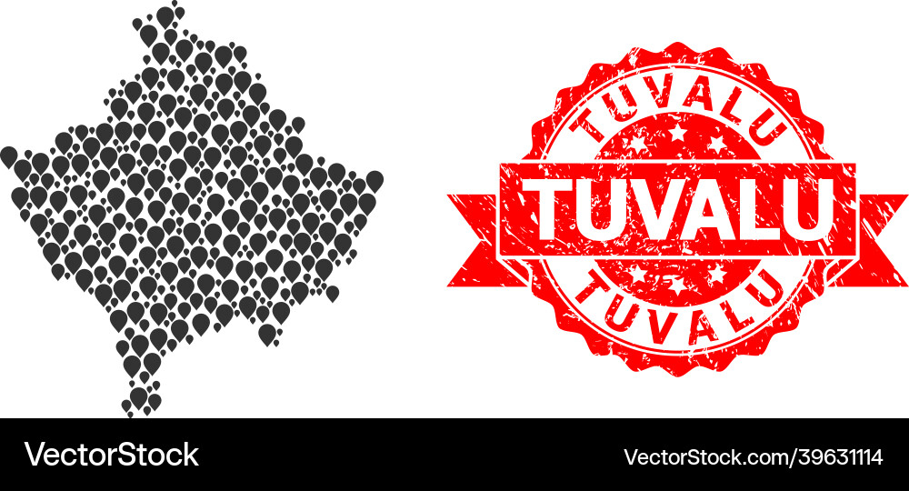 Distress tuvalu seal and pointer mosaic map Distress tuvalu seal and pointer mosaic map vector image