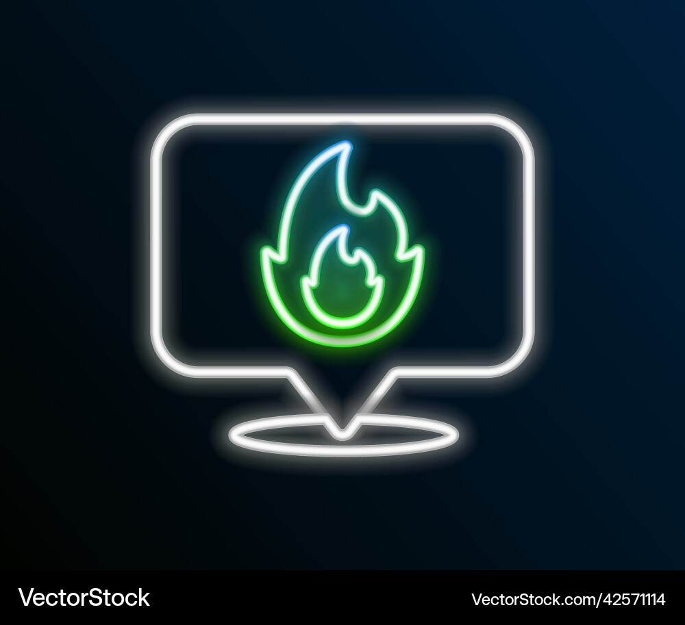 Glowing neon line map pointer with fire flame icon Glowing neon line map pointer with fire flame icon vector image