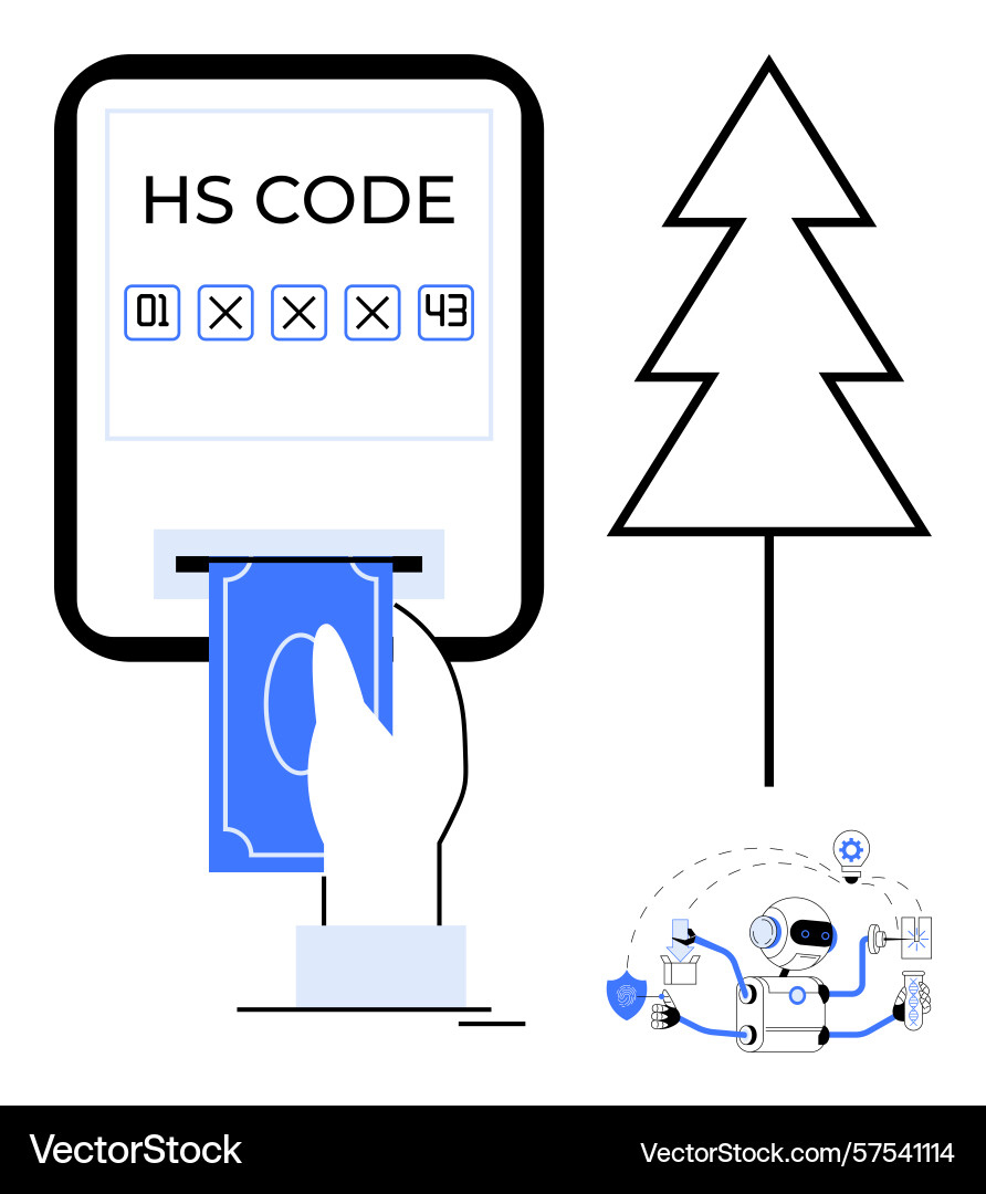 Hand entering hs code on digital interface Hand entering hs code on digital interface vector image