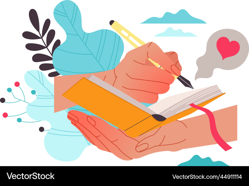 Hands with pen writing in notepad as working Hands with pen writing in notepad as working vector image