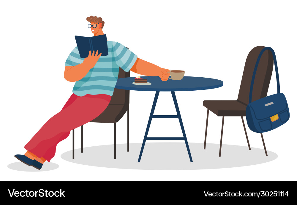 Man Reading Book in Cafe vector image