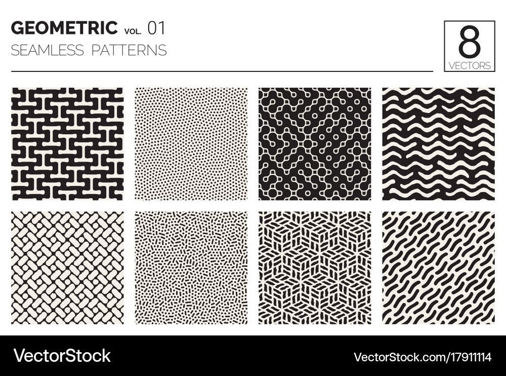 Minimal geometric seamless patterns set vector image