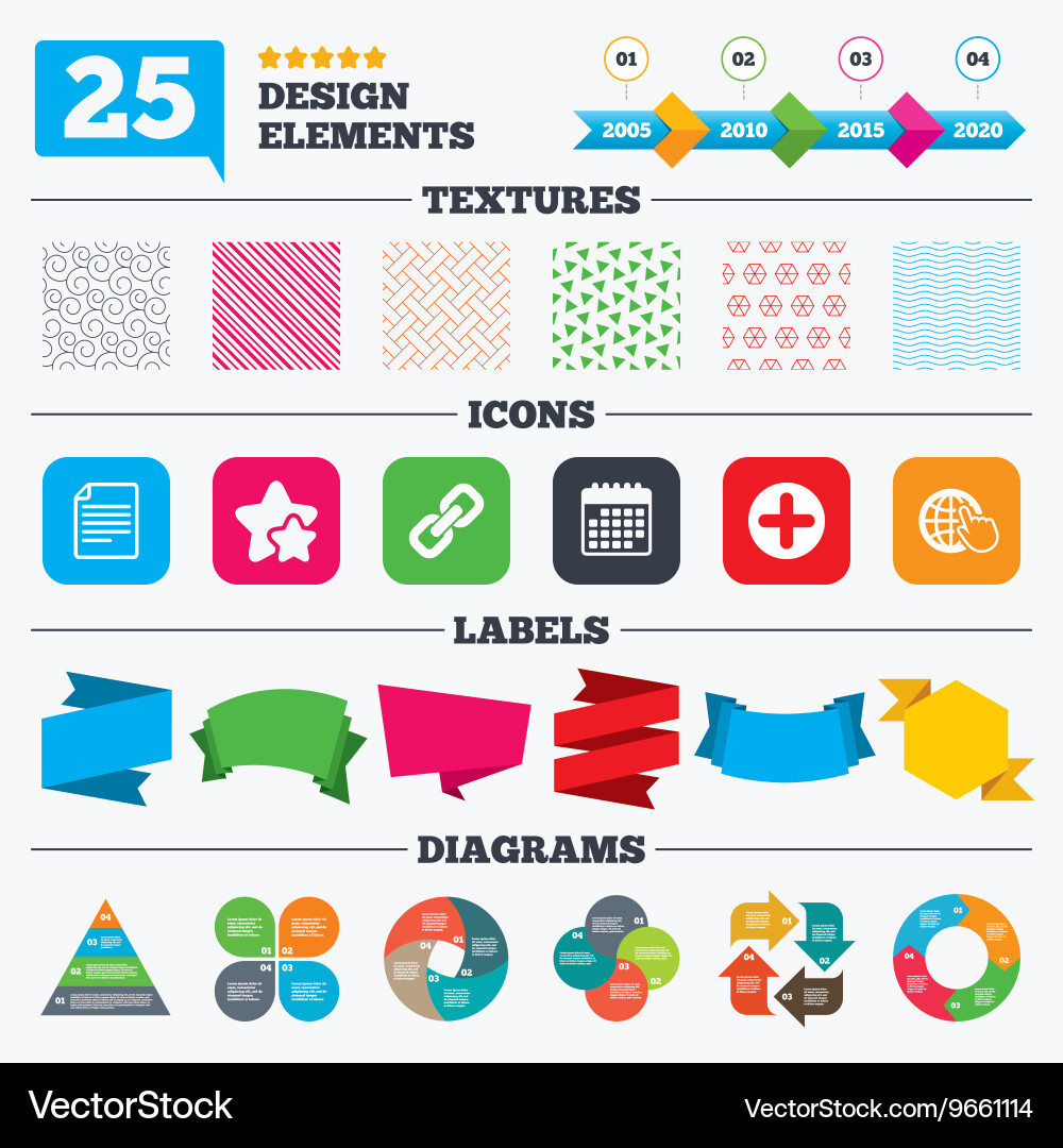 Plus circle and hyperlink signs file globe vector image