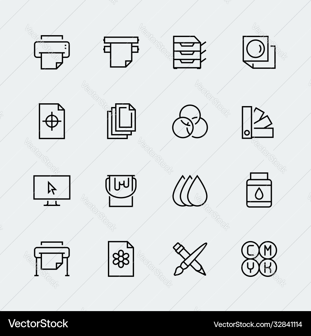 Printing icon set in thin line style Printing icon set in thin line style vector image