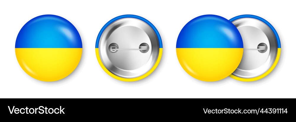 Realistic button badge with printed ukrainian flag Realistic button badge with printed ukrainian flag vector image
