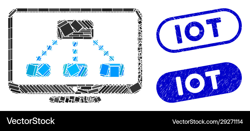 Rectangle mosaic hierarchy monitor with textured Rectangle mosaic hierarchy monitor with textured vector image