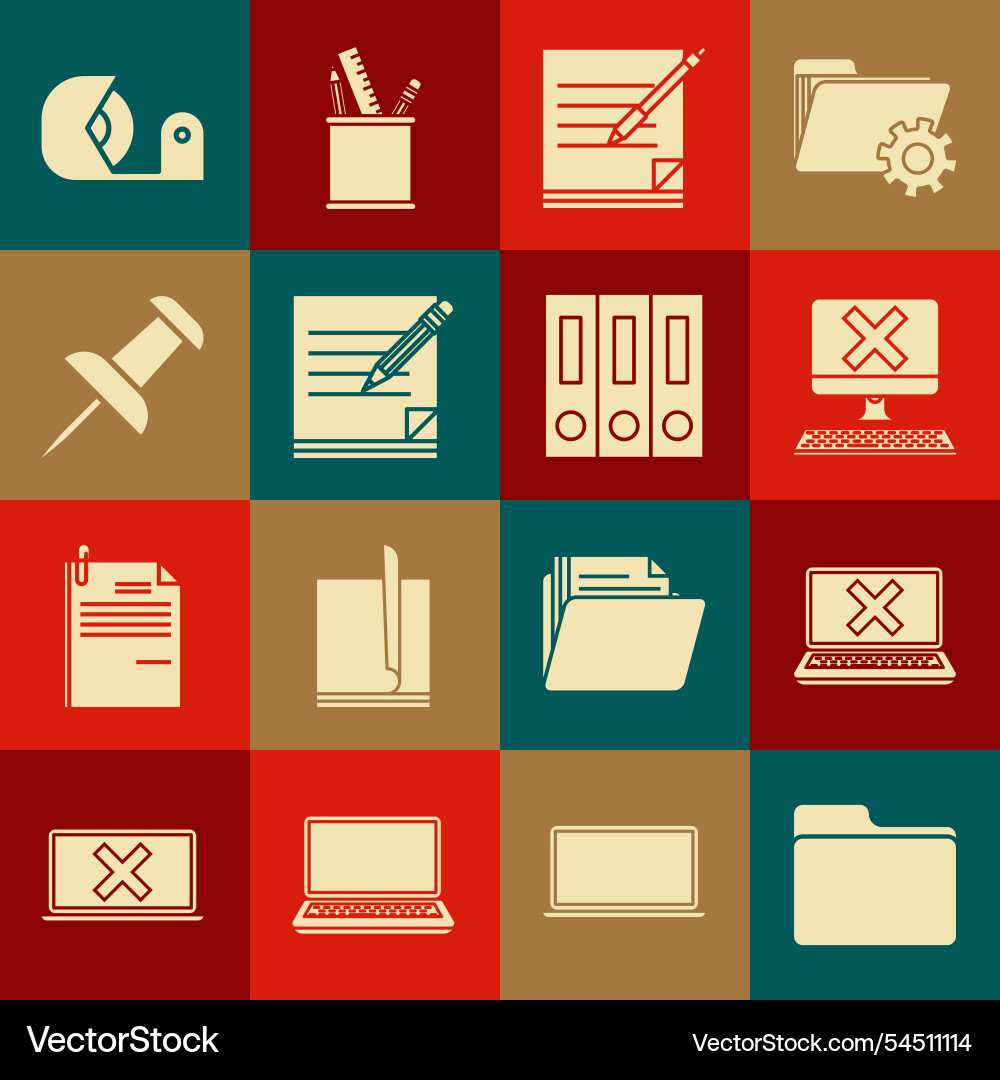 Set document folder laptop and cross mark Set document folder laptop and cross mark vector image