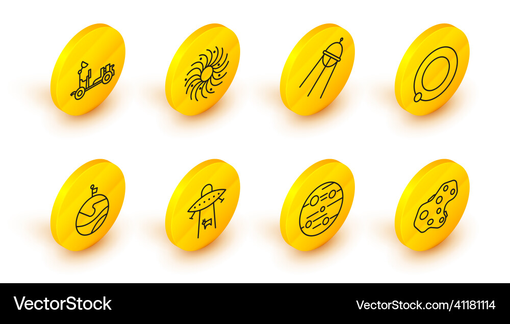 Set line asteroid planet mars moon with flag Set line asteroid planet mars moon with flag vector image
