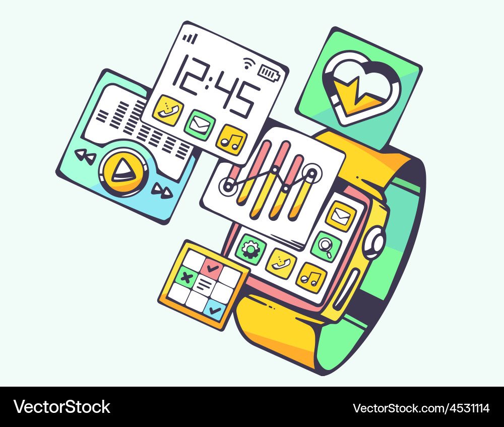 Simple smart watch with screens of applic Vector Image