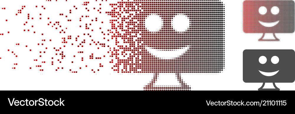 Broken pixel halftone display smile icon Vector Image