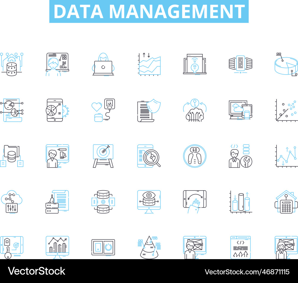 Data management linear icons set organization Data management linear icons set organization Vector Image