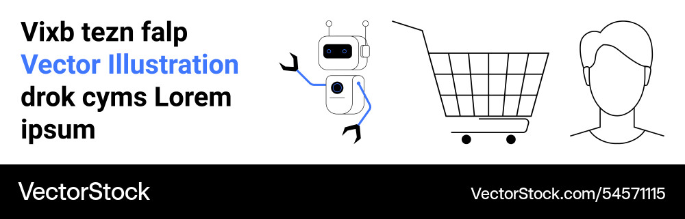 Futuristic robot and shopping cart with minimalist Futuristic robot and shopping cart with minimalist vector image