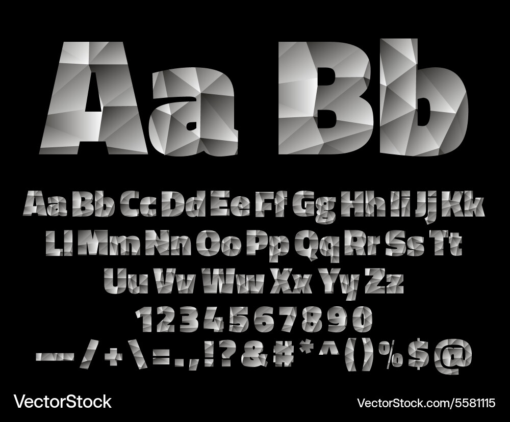 Geometric Lowpoly Font - Alphabet & Numbers vector image