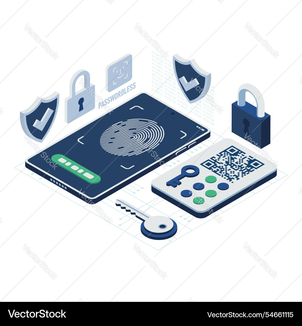 Isometric passwordless authentication Vector Image