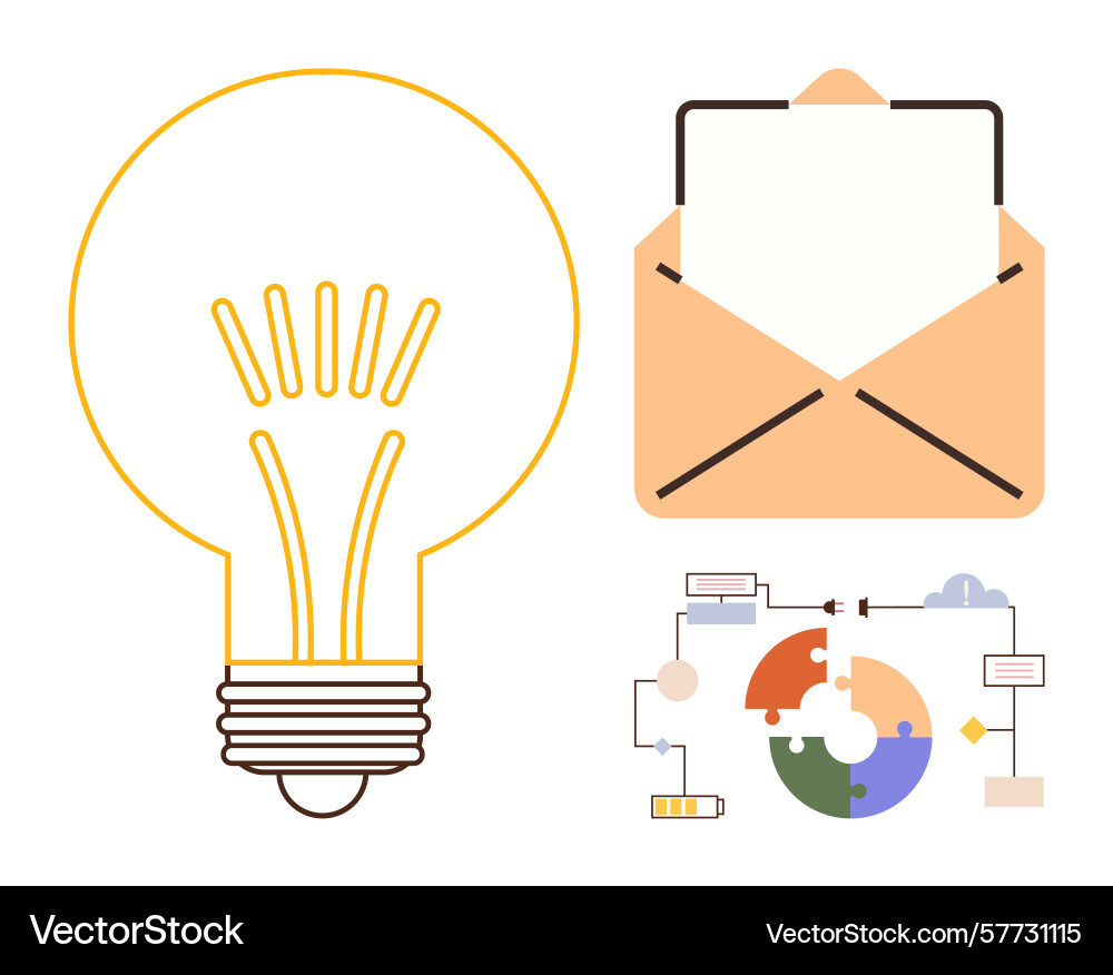 Lightbulb idea with email communication and Lightbulb idea with email communication and vector image