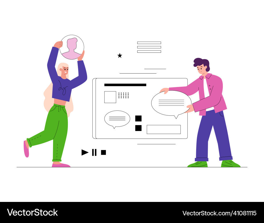 Man and woman web designers create user interface Man and woman web designers create user interface vector image
