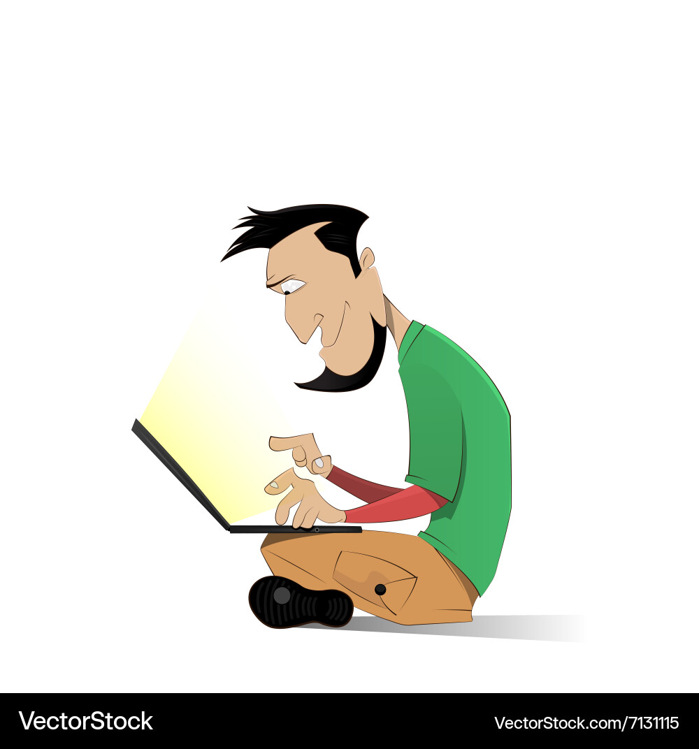 Man watching and working on computer laptop vector image
