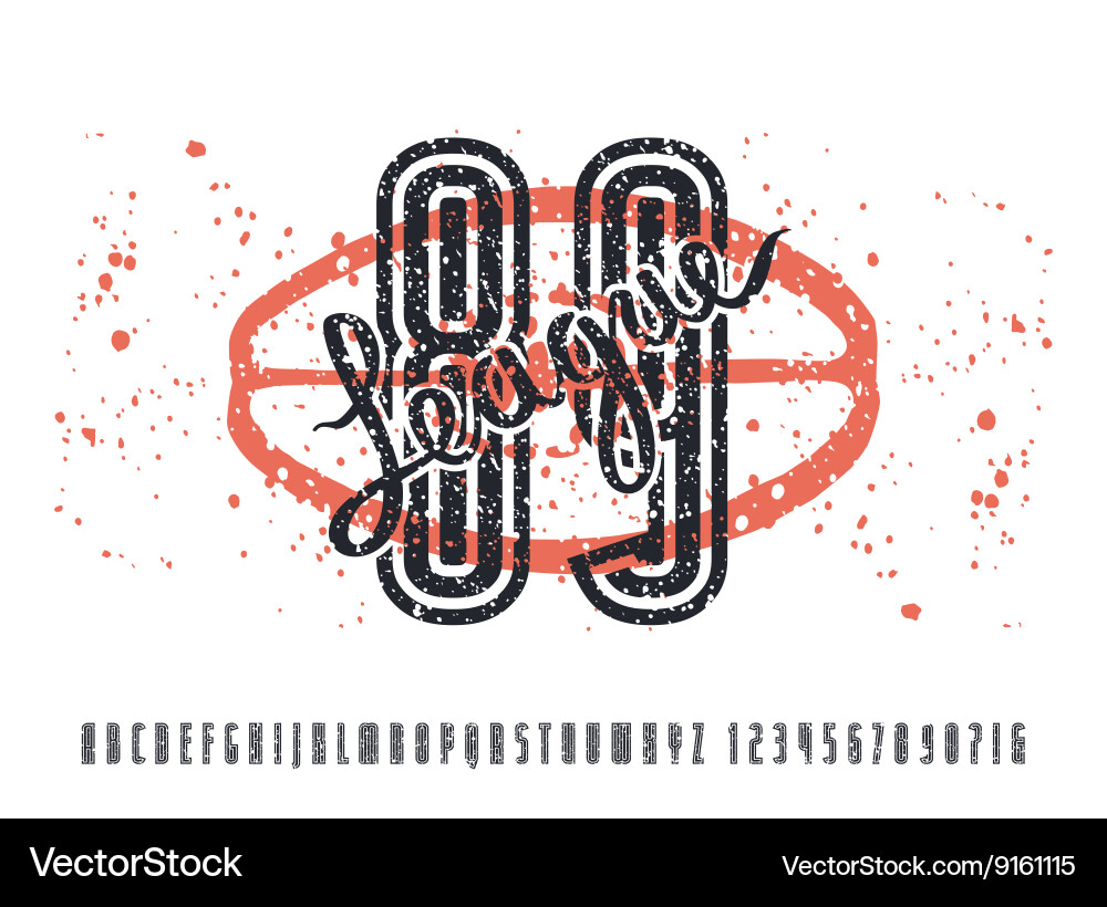 Narrow sanserif font and numbers with contour Vector Image