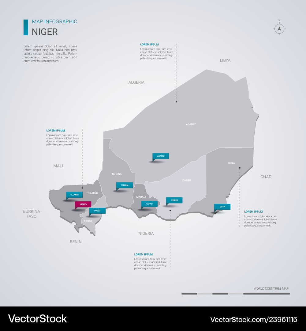 Niger map with infographic elements pointer marks Vector Image