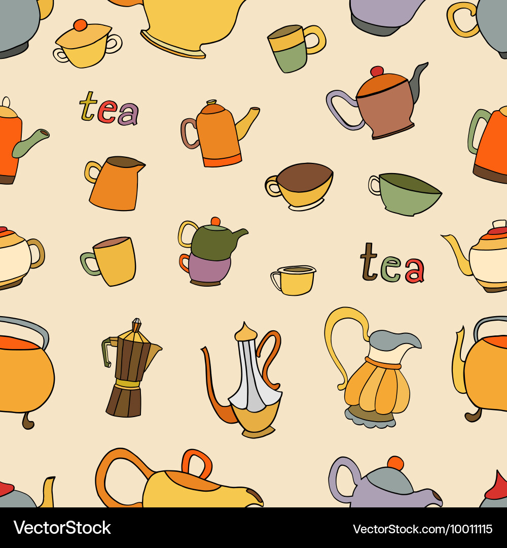 Seamless pattern of tea and coffee objects Vector Image