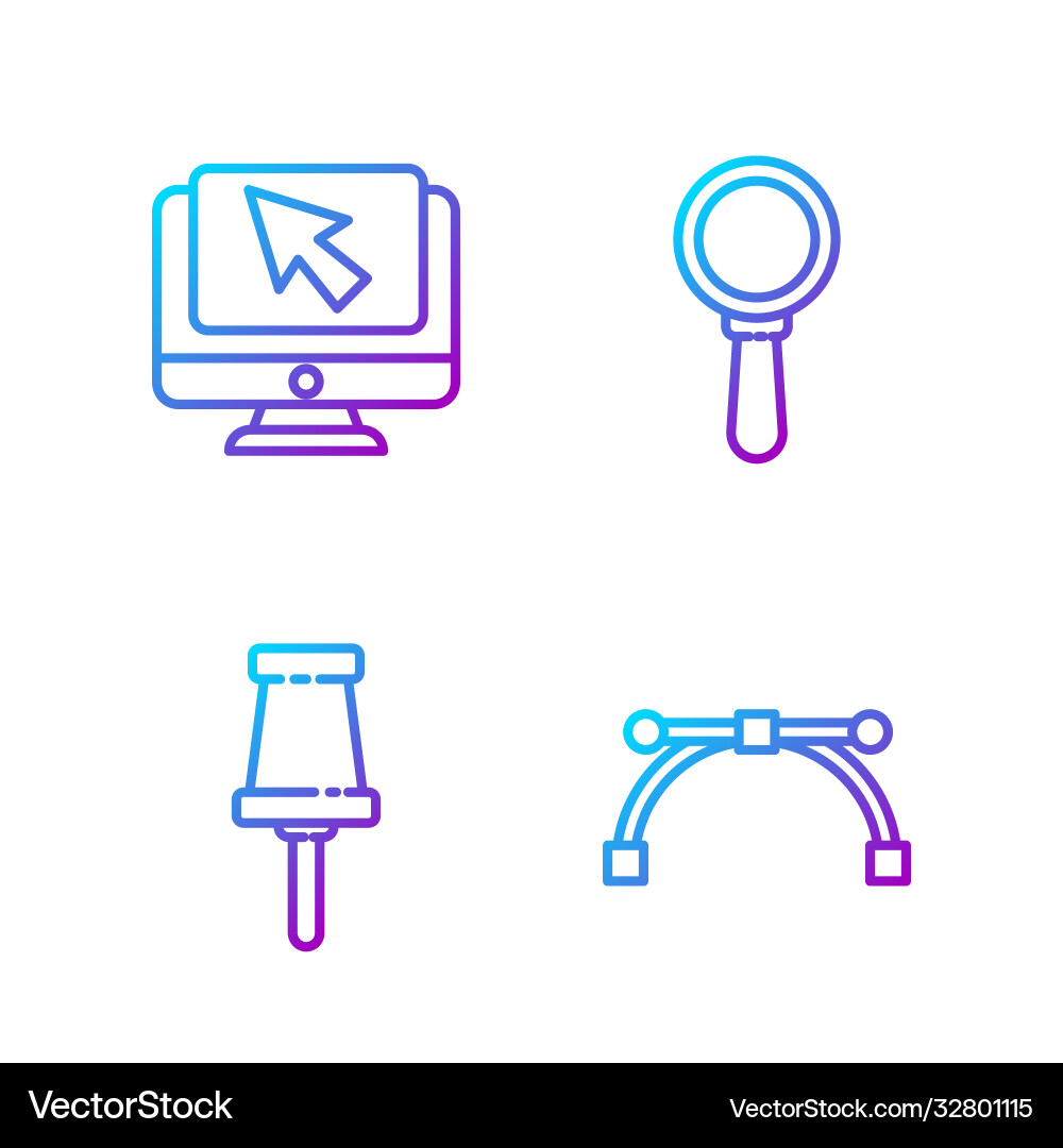 Set line bezier curve push pin computer monitor Set line bezier curve push pin computer monitor vector image