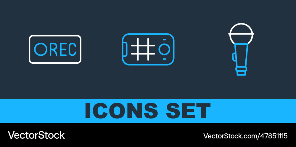 Set line microphone record button and selfie Set line microphone record button and selfie vector image